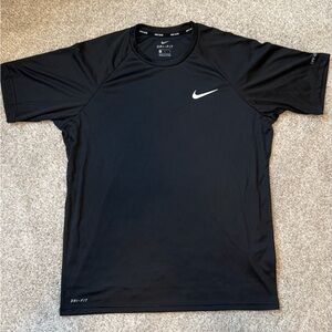 Nike Black Short-Sleeve Dri-FIT Swim SPF 40 Athletic Tee with White Swoosh